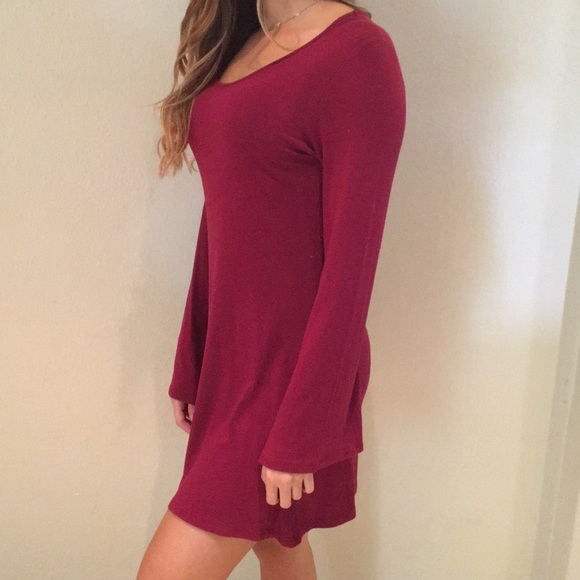 Forever 21 • Bell Sleeve Burgundy Dress - Picture 3 of 5